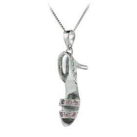 Sterling Silver Pink cz stiletto Sandal Pendant