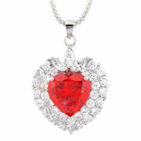 Sterling Silver Orange & Clear CZ Heart Pendant