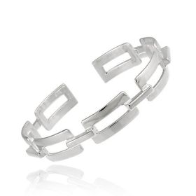 Sterling Silver Rectangular Link Pattern Bangle