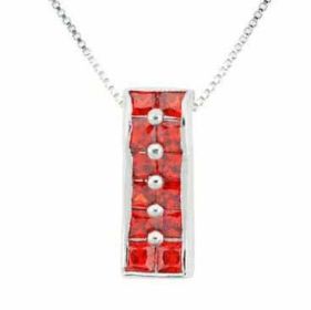Sterling Silver Orange cz Rectangle Pendant