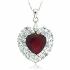 Sterling Silver Red & Clear CZ Heart Pendant