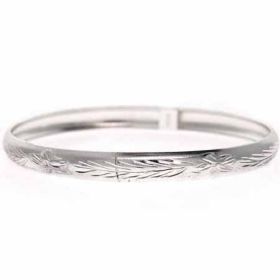 Sterling Silver etched Flower Design Bangle