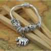 Cute Elephant Dangling Beads Charm Snake Chain Vintage Bracelet Silver Plated Beaded Bracelet