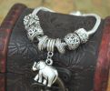 Cute Elephant Dangling Beads Charm Snake Chain Vintage Bracelet Silver Plated Beaded Bracelet