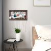 Wall Mounted Mesh Jewelry Organizer, Rustic Brown Wood Chic Earring Holder with Shelf, Hanging Hook for Necklace, Removable Rod for Bracelet Brown