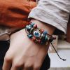 Multilayer Beads Evil Eye Bracelet Leather Wrap Bracelet Boho Jewelry for Women Men