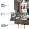 Wall Mounted Mesh Jewelry Organizer, Rustic Brown Wood Chic Earring Holder with Shelf, Hanging Hook for Necklace, Removable Rod for Bracelet Brown