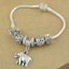 Cute Elephant Dangling Beads Charm Snake Chain Vintage Bracelet Silver Plated Beaded Bracelet