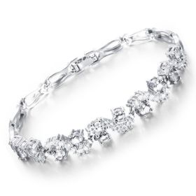 Crystal Bangle for Women White Gold Plated Rhinestone Cubic Zirconia Womens Jewelry (Color: silverwhite)