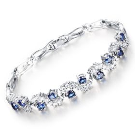 Crystal Bangle for Women White Gold Plated Rhinestone Cubic Zirconia Womens Jewelry (Color: silverblue)