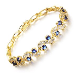 Crystal Bangle for Women White Gold Plated Rhinestone Cubic Zirconia Womens Jewelry (Color: goldblue)