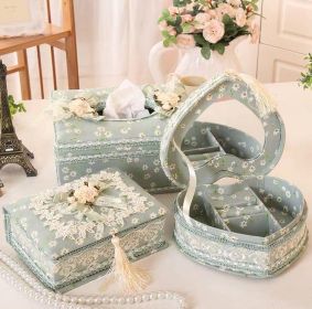 Jewelry Box, Earrings, Ring Storage Box, Tissue Box (Color: Green)