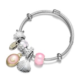 Bangle Bracelet Sea Shell Charm Wrap Silver Fashion Jewelry Stainless Steel Bracelet for Women (Color: Pink)