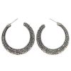 Stud Hoop Earrings Lightweight Vintage Engraved Round Dome Half Large for Women 925 Sterling Silver