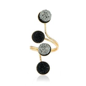 Open Ring with Black and White Resin Stones Womens Fashion (Color: Gold)