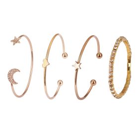 Multi-Layer 4 Pieces Bracelet Set Star Moon Charm Bracelet Bangle Jewelry Gift for Women Teens (Color: Gold)