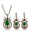 Water Drop Tulip Resin Crystal Necklace and Clip Earrings Set Turkish Vintage Gold Plated Jewelry Set