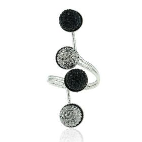 Open Ring with Black and White Resin Stones Womens Fashion (Color: silver)