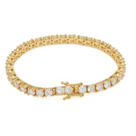 Bracelet Women Sterling Silver Round Cut Tennis Fashion Bracelet CZ Bracelets with Sparking Cubic Zirconia (Color: Gold)