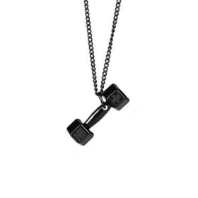 Weightlifting Barbell Pendant Necklace Stainless Steel Fitness Gym Bodybuilding Fashion Dumbbell Necklace (Color: Black)