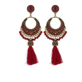 Vintage Bohemian Tassel Earrings Ethnic Jewelry Earrings Fashion Dangle Earrings (Color: Red)