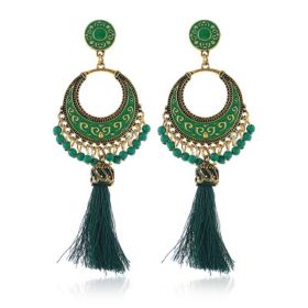 Vintage Bohemian Tassel Earrings Ethnic Jewelry Earrings Fashion Dangle Earrings (Color: Green)