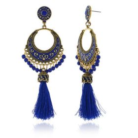 Vintage Bohemian Tassel Earrings Ethnic Jewelry Earrings Fashion Dangle Earrings (Color: Blue)