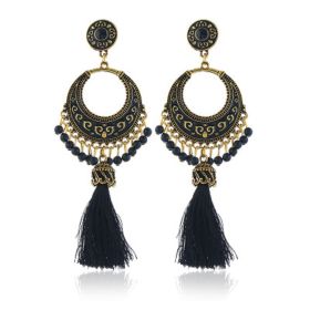 Vintage Bohemian Tassel Earrings Ethnic Jewelry Earrings Fashion Dangle Earrings (Color: Black)