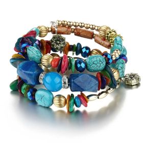 Women Boho Multilayer Irregular Crystal Beads Charm Bracelets Vintage Jade Stone Bracelets Yoga Bangles Ethnic Jewelry (Color: Blue)