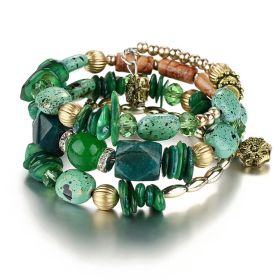 Women Boho Multilayer Irregular Crystal Beads Charm Bracelets Vintage Jade Stone Bracelets Yoga Bangles Ethnic Jewelry (Color: Green)