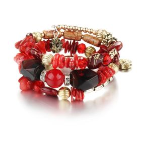 Women Boho Multilayer Irregular Crystal Beads Charm Bracelets Vintage Jade Stone Bracelets Yoga Bangles Ethnic Jewelry (Color: Red)
