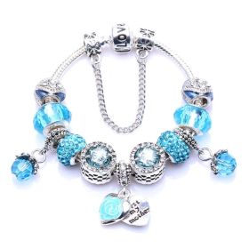 Silver Rhinestone Charm Bracelet New European Antique Handmade Charms Bracelet for Women Fashion Jewelry (Color: Blue)