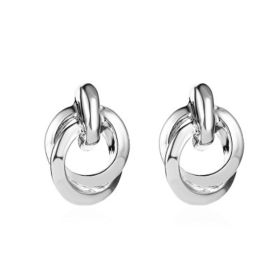 Women Eardrop Earrings Post Double Round Twisted Stud Earrings Drop Dangle Fine Jewelry Gifts for Her (Color: silver)