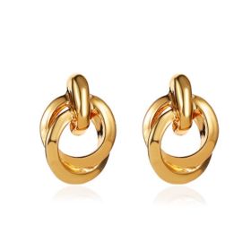Women Eardrop Earrings Post Double Round Twisted Stud Earrings Drop Dangle Fine Jewelry Gifts for Her (Color: Gold)