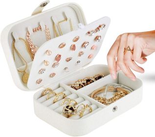 Jewelry Organizer Jewelry Box for Women Double Layer Travel for Necklace Earring Rings PU Leather Jewelry Holder Case (Color: White)