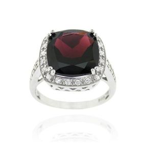 Sterling Silver 10ct. TGW Garnet & CZ Square Cocktail Ring (SKU: R11857G-6)
