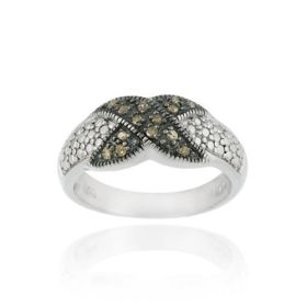 Sterling Silver 1/8ct. TDW Champagne Diamond X Design Ring (SKU: R11173M6-5)