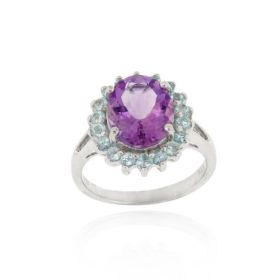 Sterling Silver Oval Amethyst and Blue Topaz Cocktail Ring (SKU: R11296ABT-6)