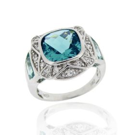 Sterling Silver 6.25ct Caribbean Mist CZ Square Fashion Ring (SKU: R12127CM-8)
