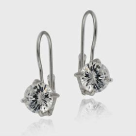 Sterling Silver CZ Round Leverback Earrings (SKU: E380)