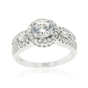 Sterling Silver CZ Bridal Engagement Ring (SKU: R12024-7)