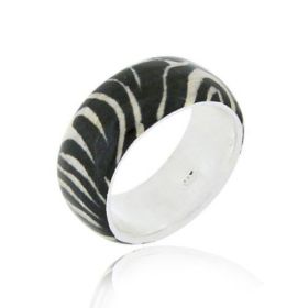 Sterling Silver Enamel Zebra Print Ring (SKU: R11117M6-10)