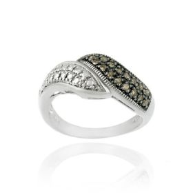 Sterling Silver .16ct. TDW Champagne Diamond Bypass Ring (SKU: R11176M6-5)