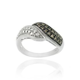 Sterling Silver .16ct. TDW Champagne Diamond Bypass Ring (SKU: R11176M6-7)