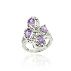Sterling Silver Amethyst and Diamond Accent Cocktail Ring (SKU: R11362A-8)