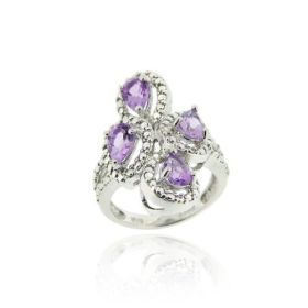 Sterling Silver Amethyst and Diamond Accent Cocktail Ring (SKU: R11362A-8)