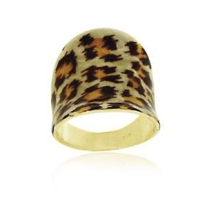 18k Gold Over Sterling Silver Enamel Leopard Print Ring (SKU: RG11116M4-7)