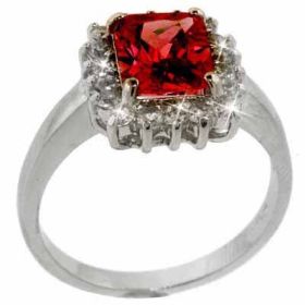 Sterling Silver Red and Simulated Diamond CZ Ring (SKU: R1548R-7)