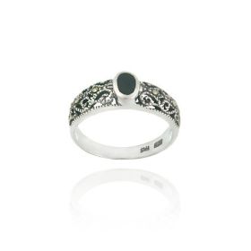 Sterling Silver Filigree Marcasite with Onyx Band Ring (SKU: R11278O-6)
