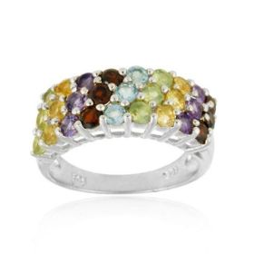 Sterling Silver 3 Row Multi Gemstone Wedding Band Ring (SKU: R11365M-5)